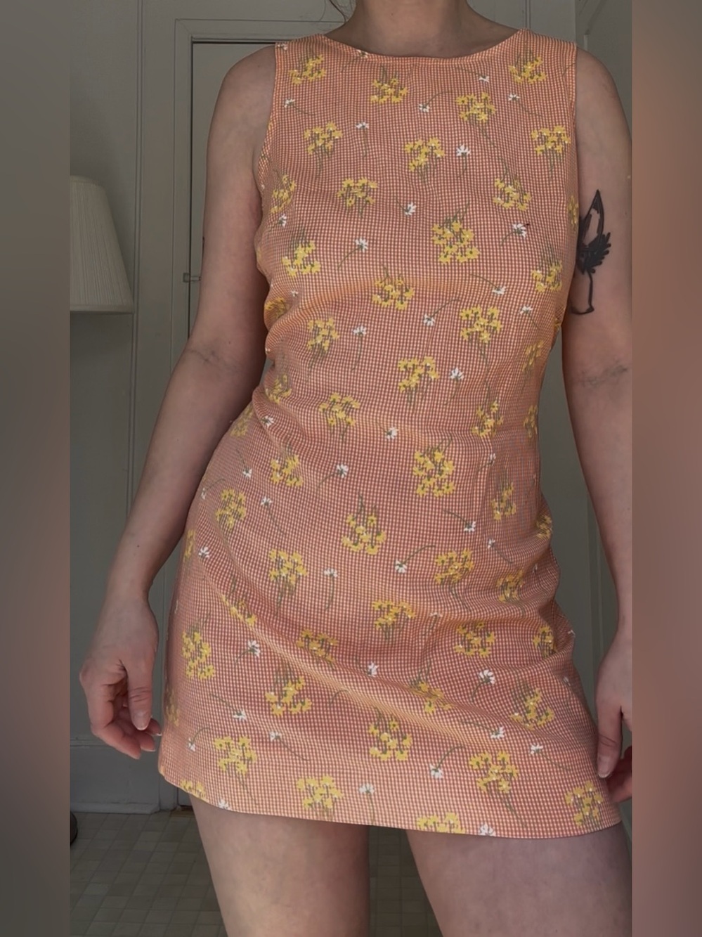 Vintage orange gingham floral dress